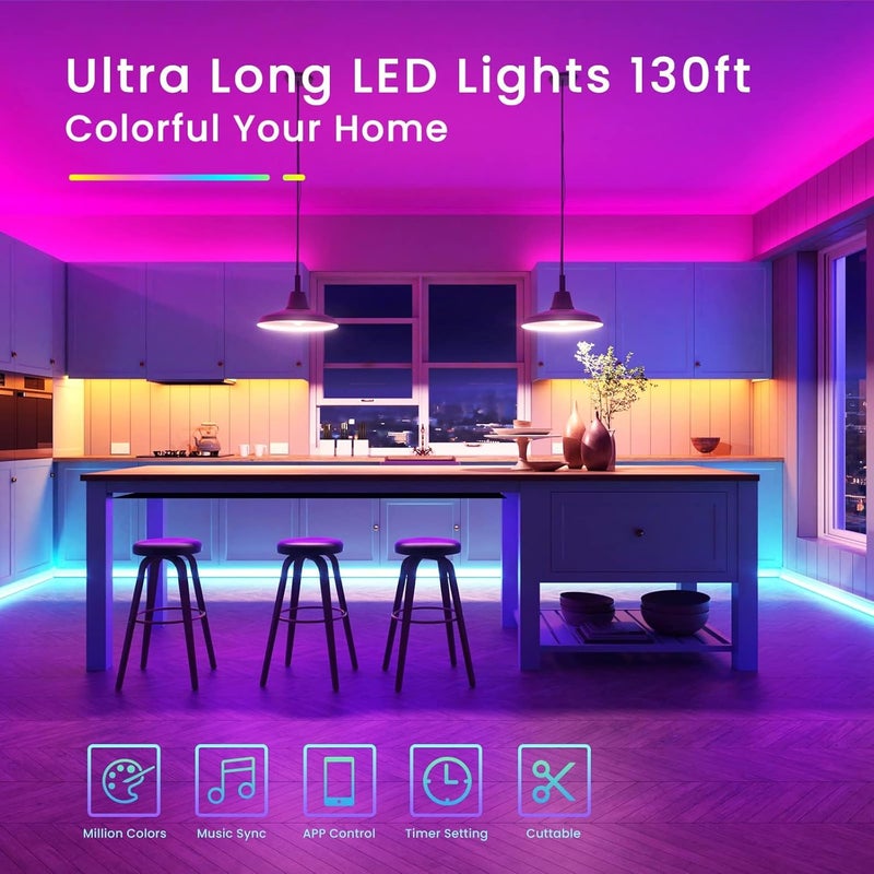 TJOY 130ft Bluetooth LED Strip Lights, RGB Color Changing, Music Sync, App Control, Indoor Usage, 5050 SMD, 2 Rolls, for Bedroom Kitchen TV Party (APP+Remote +Mic) - Image 2